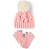 The Children’s Place girls Winter Hat and Mittens Cold Weather Set(Fuzzy Pink Cable Set)