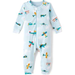 The Children’S Place Baby-Boys And Toddler Long Sleeve 100% Cotton Zip-Front One Piece Footed Pajamas(Blue Planes)