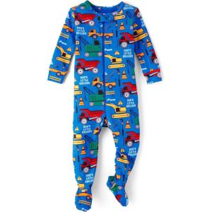 The Children’S Place Baby-Boys And Toddler Long Sleeve 100% Cotton Zip-Front One Piece Footed Pajamas(Construction Trucks)
