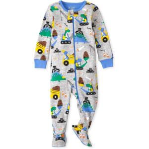 The Children’S Place Baby-Boys And Toddler Long Sleeve 100% Cotton Zip-Front One Piece Footed Pajamas(Dino Construction)