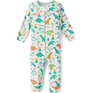 The Children’S Place Baby-Boys And Toddler Long Sleeve 100% Cotton Zip-Front One Piece Footed Pajamas(Vanilla Dinos)