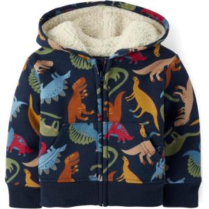 The Children’s Place And Toddler Long Sleeve, Sherpa Lined, Zip-front Hoodie Sweatshirt(Blue Dino)