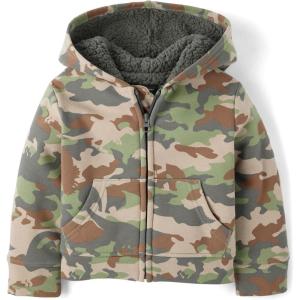 The Children’s Place And Toddler Long Sleeve, Sherpa Lined, Zip-front Hoodie Sweatshirt(Misty Glen Dino Camo)