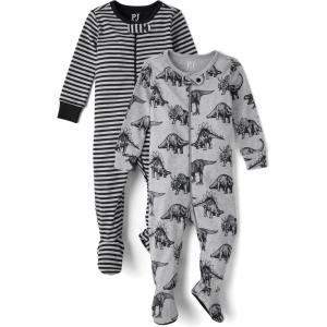 The Children’s Place Baby And Toddler Boys Striped Snug Fit Cotton One Piece Pajamas 3-Pack(Sketchy Dinos 2-pack)
