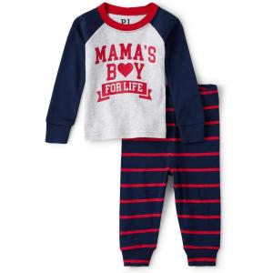 The Children’s Place Baby Boys’ Long Sleeve Top and Pants Snug Fit 100% Cotton 2 Piece Pajama Sets(Ht Mist Mamas Boy)