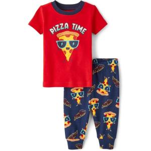 The Children’s Place Baby Boys’ Snug Fit 100% Cotton Short Sleeve Top and Pants 2 Piece Pajama Set(Pizza Time)