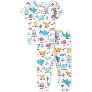 The Children’s Place Baby Boys’ Snug Fit 100% Cotton Short Sleeve Top and Pants 2 Piece Pajama Set(Sea Friends)