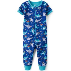 The Children’s Place Baby Boys’ and Newborn 100% Cotton Short Sleeve Zip Front One Piece Footless Pajamas(Sharks)