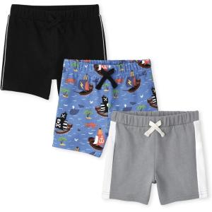 The Children’s Place Baby Boys’ and Toddler Active Knit Shorts(H.grey/ Black/Pirates 3-pack)