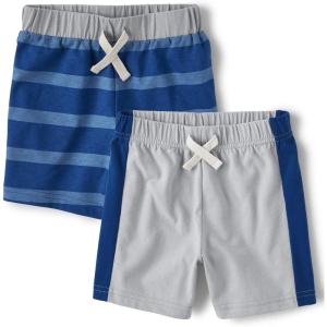 The Children’s Place Baby Boys’ and Toddler Active Knit Shorts(Striped/Grey 2-pack)