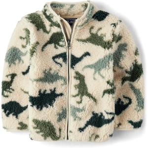 The Children’s Place Baby Boy’s and Toddler Cozy Fuzzy Sherpa Jacket(Hay Stack Dinos)