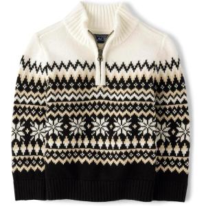 The Children’s Place Baby Boys’ and Toddler Long Sleeve Quarter Zip Pullover Sweater(Black Fairisle)