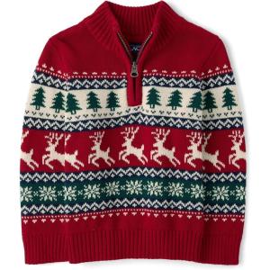 The Children’s Place Baby Boys’ and Toddler Long Sleeve Quarter Zip Pullover Sweater(Redochre Fairisle)
