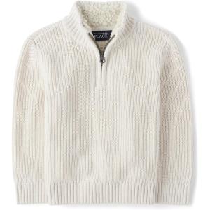 The Children’s Place Baby Boys’ and Toddler Long Sleeve Quarter Zip Pullover Sweater(Vanilla)