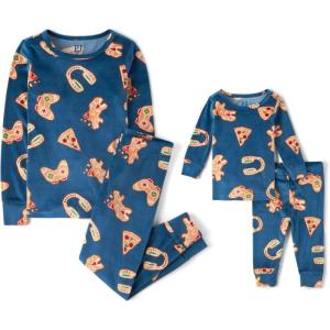 The Children’s Place Baby Christmas and Holiday Kids 2 Piece Pajama Sets, Velour(Lapis Gingerbread)