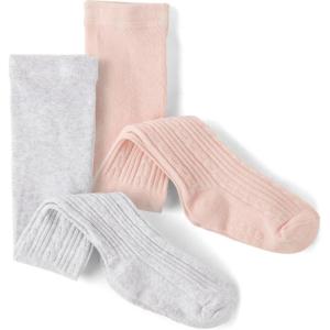 The Children’s Place Baby Girls And Toddler Cable Knit Tights(Gray/Pink 2-pack)