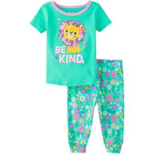 The Children’s Place Baby Girls And Toddler Short Sleeve Top and Pants Snug Fit 100% Cotton 2 Piece Pajama Set(Be Kind Lion)
