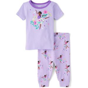 The Children’s Place Baby Girls And Toddler Short Sleeve Top and Pants Snug Fit 100% Cotton 2 Piece Pajama Set(Lavander Girl)
