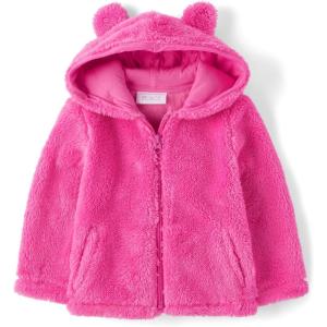 The Children’s Place Baby Girls’ Cozy Sherpa Hooded Full Zip Sweatshirt(Pink Summer Critter)