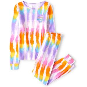 The Children’s Place Baby Girls’ Kids-PJ Long Sleeve Top and Pants Snug Fit 100% Cotton 2 Piece Pajama Set(Tide Dye)