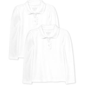 The Children’s Place Baby Girls’ Toddler Multipack Long Sleeve Ruffle Pique Polos(White 2-pack)
