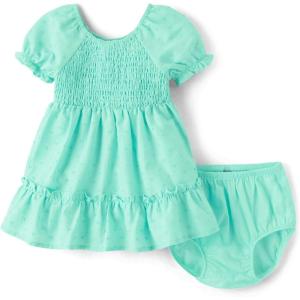 The Children’s Place Baby Girls’ and Newborn Casual Short Sleeve Dress with Diaper Cover(Mint Tea)