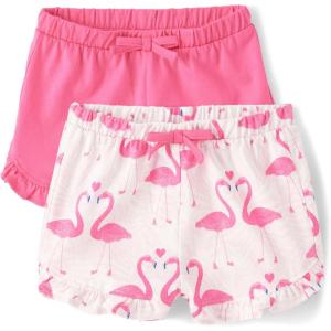 The Children’s Place Baby Girls’ and Newborn Cotton Pull on Everyday Shorts(Flamingo Pink 2-pack)