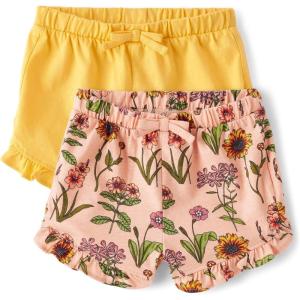 The Children’s Place Baby Girls’ and Newborn Cotton Pull on Everyday Shorts(Peach Pink 2-pack)