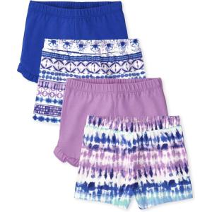 The Children’s Place Baby Girls’ and Toddler Assorted Knit Shorts(Patterned/ Azureous/ Frozen Dye/ Electric Violet 4-pack)