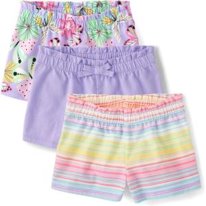 The Children’s Place Baby Girls’ and Toddler Assorted Pull on Paper Bag Shorts(Butterflies/Purple/Stripes 3-pack)