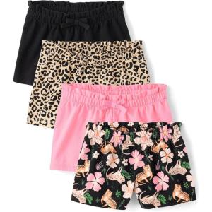 The Children’s Place Baby Girls’ and Toddler Assorted Pull on Paper Bag Shorts(Floral/Pink/Black/Cheetah 4-pack)