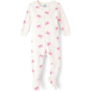 The Children’s Place Baby Girls’ and Toddler Long Sleeve 100% Cotton Zip-Front One Piece Footed Pajama(Pink Bows)