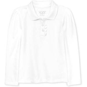 The Children’s Place Baby Girls’ and Toddler Long Sleeve Ruffle Pique Polo(White)