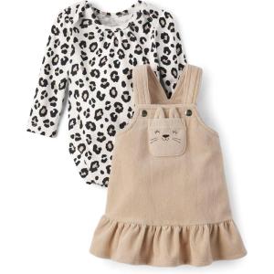The Children’s Place Baby Girls’ and Toddler Long Sleeve Top and Dress Set(Leopard)
