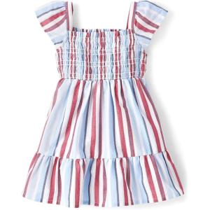 The Children’s Place Baby Girls’ and Toddler Short Sleeve Casual Dresses(Red White and Blue Stripe)