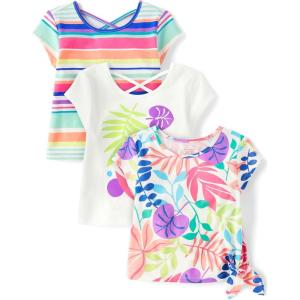 The Children’s Place Baby Girls’ and Toddler Short Sleeve Everyday T-Shirts(Summer Stripe 3-pack)