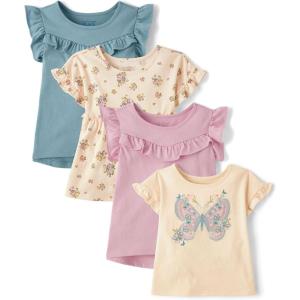 The Children’s Place Baby Girls’ and Toddler Short Sleeve Flutter Knit Shirts(Butterfly 4-pack)