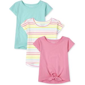 The Children’s Place Baby Girls’ and Toddler Short Sleeve Flutter Knit Shirts(Pink/Stripe/Blue Hi-lo 3-pack)