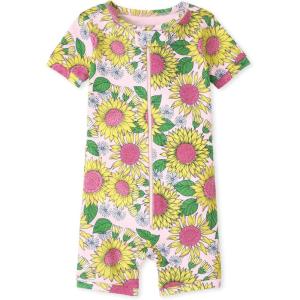The Children’s Place Baby Girls’ and Toddler Short Sleeve Zip-Front One Piece Footless Pajama Snug Fit 100% Cotton(Sunflowers)