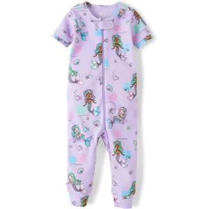 The Children’s Place Baby Girls’ and Toddler Snug Fit 100% Cotton Short Sleeve Zip-Front One Piece Footless Pajama(Lavender Mermaids)