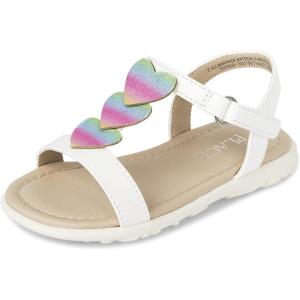 The Children’s Place Baby Girls and Toddler T-Strap Sandals with Adjustable Ankle Strap(White Glitter Hearts)
