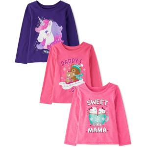 The Children’s Place Baby Girls’ and Toddler Unicorns,Butterflies,Trends Long Sleeve Graphic T-Shirts,3 Pack(Unicorn/Daddys Girl/Sweet Mama)