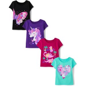 The Children’s Place Baby Girls’ and Toddler Unicorns,Butterflies,Trends Short Sleeve Graphic T-Shirts,4 Pack(Dino/Unicorn/Animal/Butterfly)