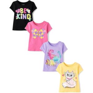 The Children’s Place Baby Girls’ and Toddler Unicorns,Butterflies,Trends Short Sleeve Graphic T-Shirts,4 Pack(Kind/Flower/Dinos/Cat)