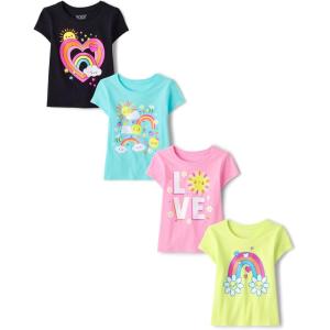 The Children’s Place Baby Girls’ and Toddler Unicorns,Butterflies,Trends Short Sleeve Graphic T-Shirts,4 Pack(Love Flower/Rainbow Flower/Happy Rainbow/Rainbow Love)