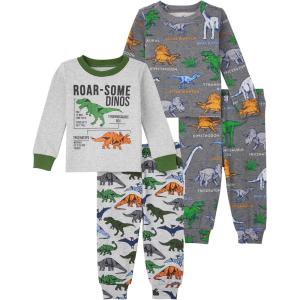 The Children’s Place Baby Single and Toddler Boys Long Sleeve Top and Pants Snug Fit 100% Cotton 2 Piece Pajama Sets(Dino 2 Pack)