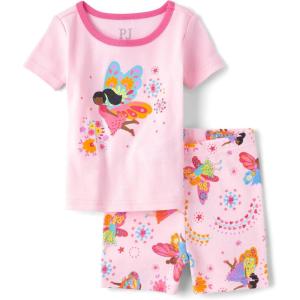 The Children’s Place Baby Toddler Girl Sleeve Top and Shorts Snug Fit 100% Cotton 2 Piece Pajama Set(Fairy Pink)