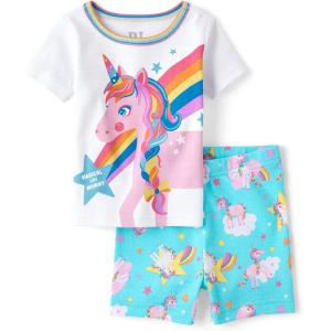 The Children’s Place Baby Toddler Girl Sleeve Top and Shorts Snug Fit 100% Cotton 2 Piece Pajama Set(Rainbow Unicorn)