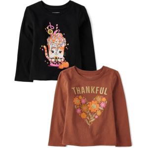 The Children’s Place Baby and Toddler All Holidays,Birthdays Long Sleeve Graphic T-Shirts,2 Pack(Cat Drink/Cutest Pumpkin)
