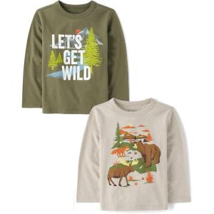 The Children’s Place Baby and Toddler All Holidays,Birthdays Long Sleeve Graphic T-Shirts,2 Pack(Fall Forest/Wild Calling)